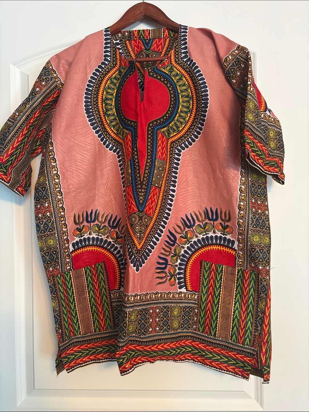 Unbranded Men's Short Sleeve Dashiki Shirt - Pink with Multicolor Print
